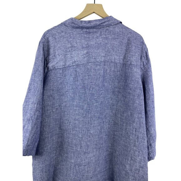 Tahari Women's 2X Plus Size 100% linen Button Detail V-Neck Lagenlook Tunic BLue - Picture 9 of 9